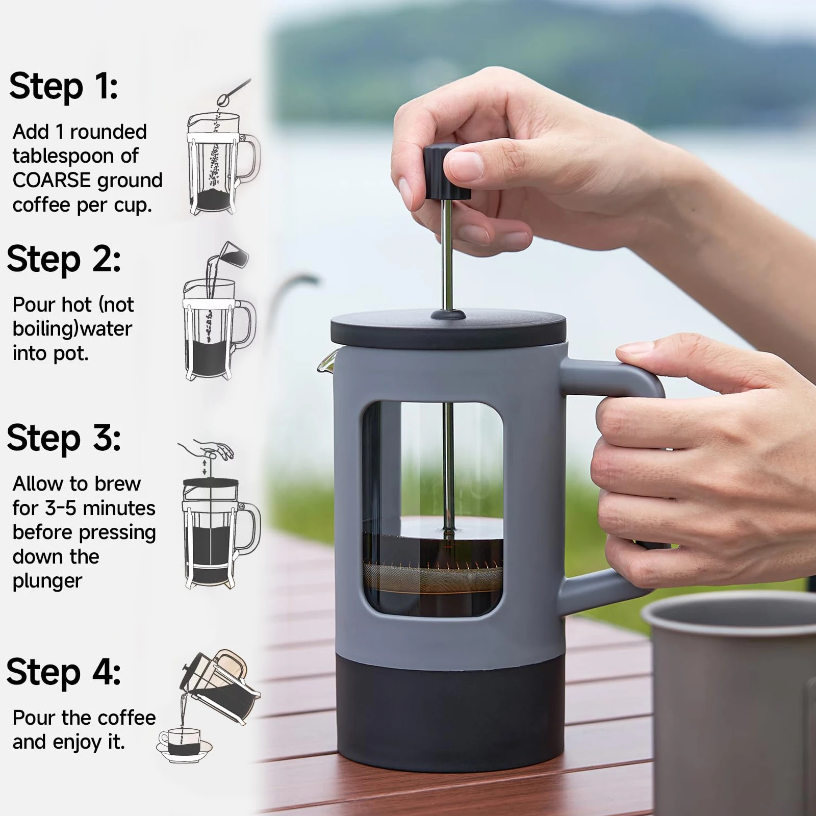 600 ml French Press koffiezetapparaat met hittebestendig BPA-vrij glas, 4-niveau filtersystemen, draagbare koffiepot theepot voor kamperen