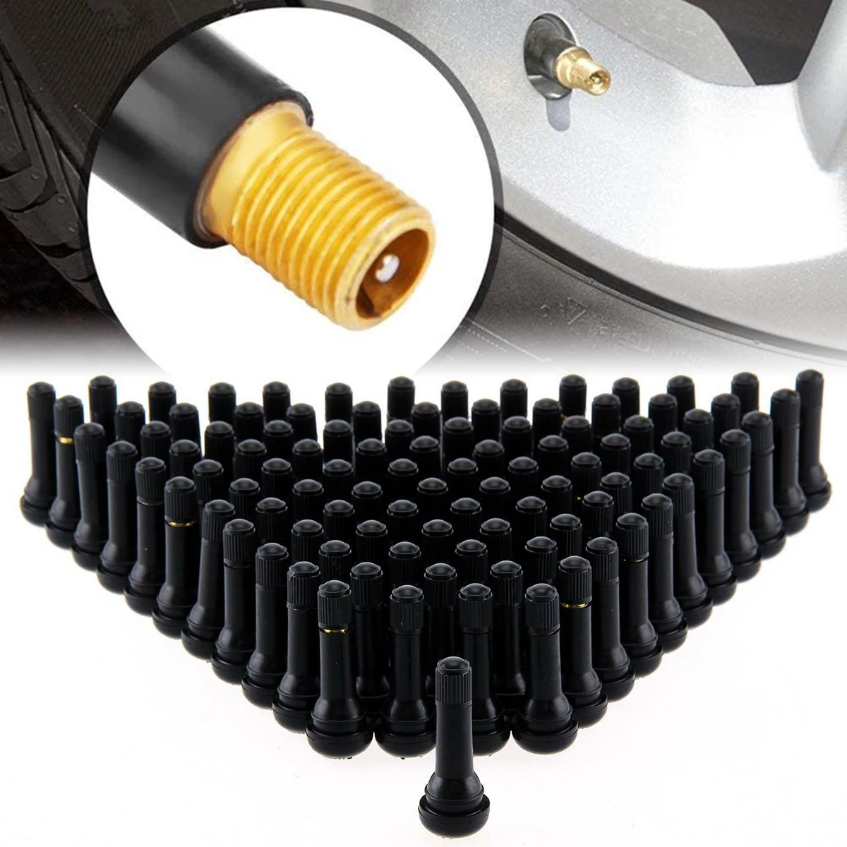 100Pcs TR414 Tubeless Rubber Car Wheel Tyre Valve Puller Tool Durable Tubeless Snap-in Tire Valve Stem for Car Motorcycle ATV