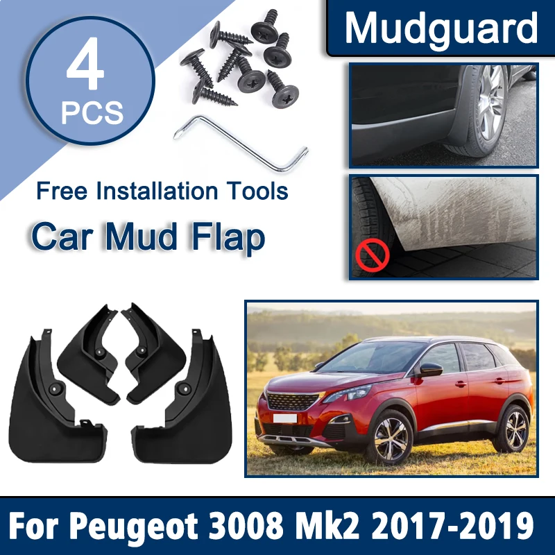 

For Peugeot 3008 Mk2 GT 2017 2018 2019 Car Mudflaps Mud Flaps Fenders Mudguard Splash Guards Front Rear Fender Cars Accessories