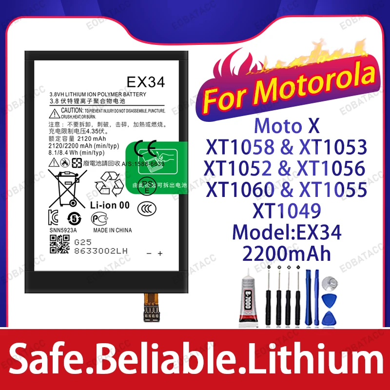 

100% Brand New EX34 Battery For Motorola Moto X/XT1058/XT1053 Large capacity Batteries+Free Tools