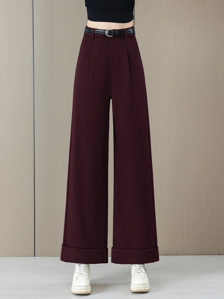 

High Waist Fleece Lined Wide Leg Jeans Women's Casual Comfortable Cotton Blend Pants Autumn Winter New Style Ankle Length