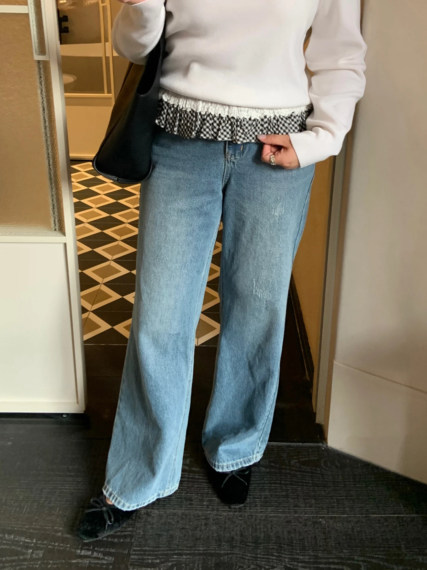 

Джинсы с высокой талией и прямыми штанинами для женщин больших размеров, утягивающие широкие брюки в корейском стиле, повседневные, однотонные, из денима, синие, из смесового хлопка