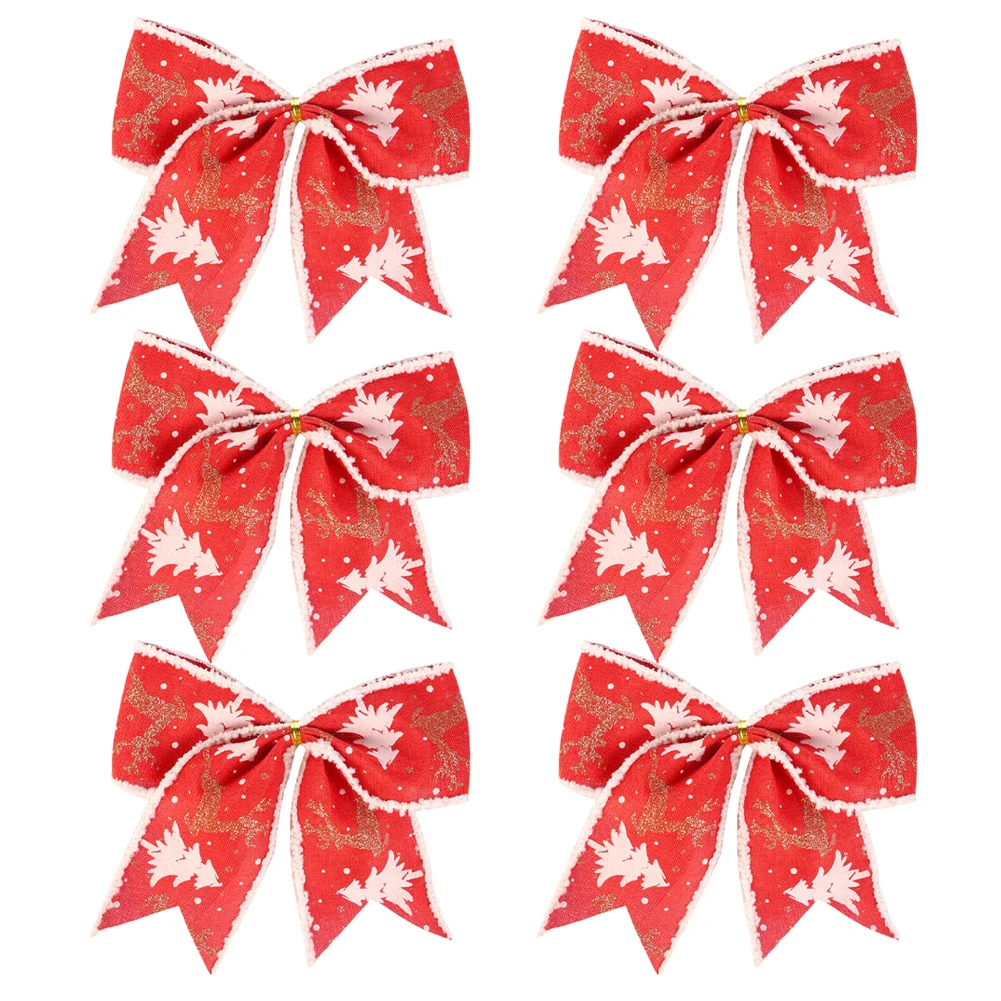 Christmas Bows Set Of 6 For Tree And Wreath Decoration Linen Fabric 6 69x5 91 Inch Holiday Ornaments For Indoor And Outdoor Use