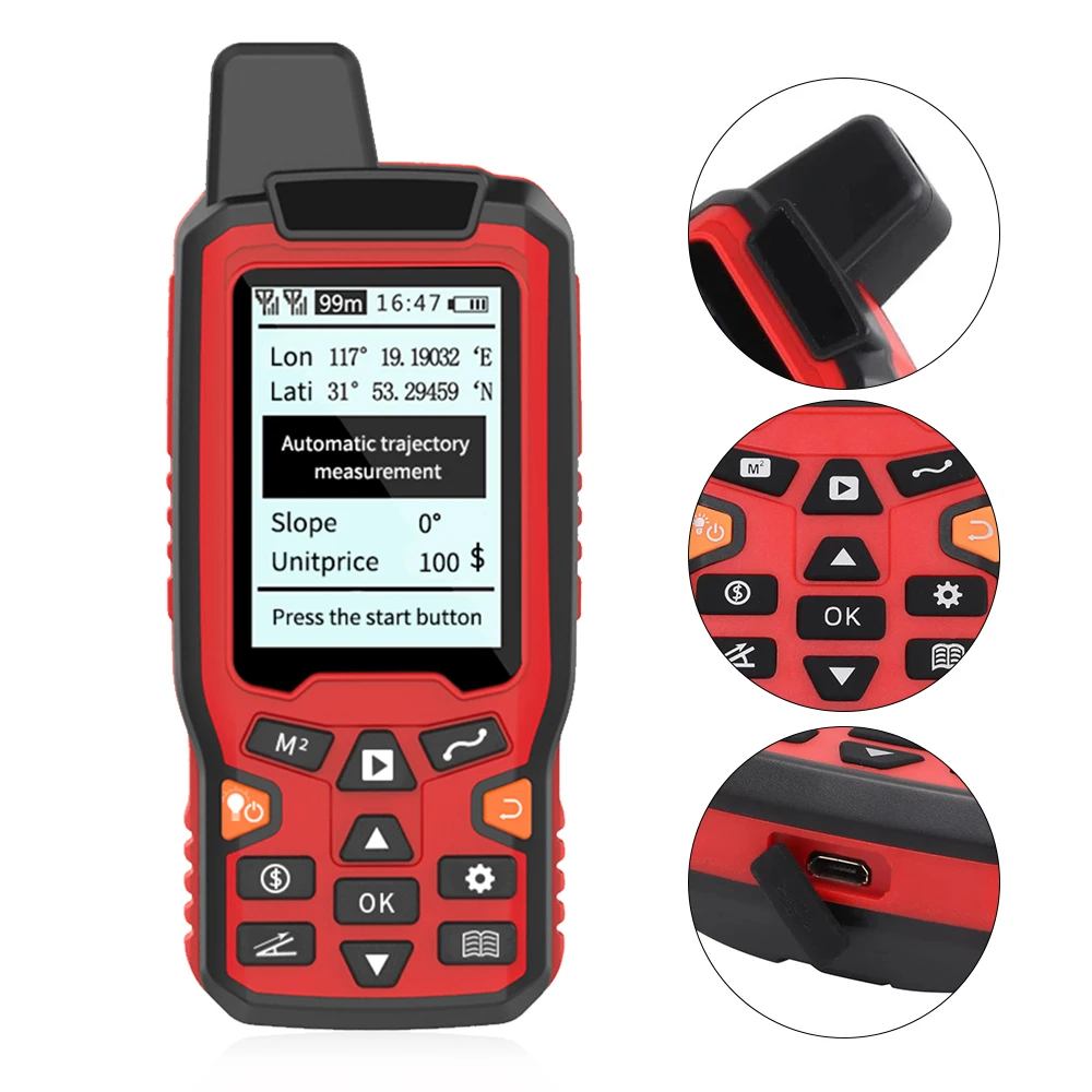 GPS Land Area Measure Handheld USB Navigation Track Area Calculation Meter Backlit LCD Automatically Trajectory Meter with Slope