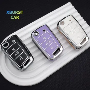 폭스 바겐 폴로 Skoda Octavia A7 Kodiaq 좌석 Ateca Leon 골프 7 MK7 VII Tiguan 소프트 TPU 자동차 키 커버 케이스 쉘 Fob 홀더 보호대