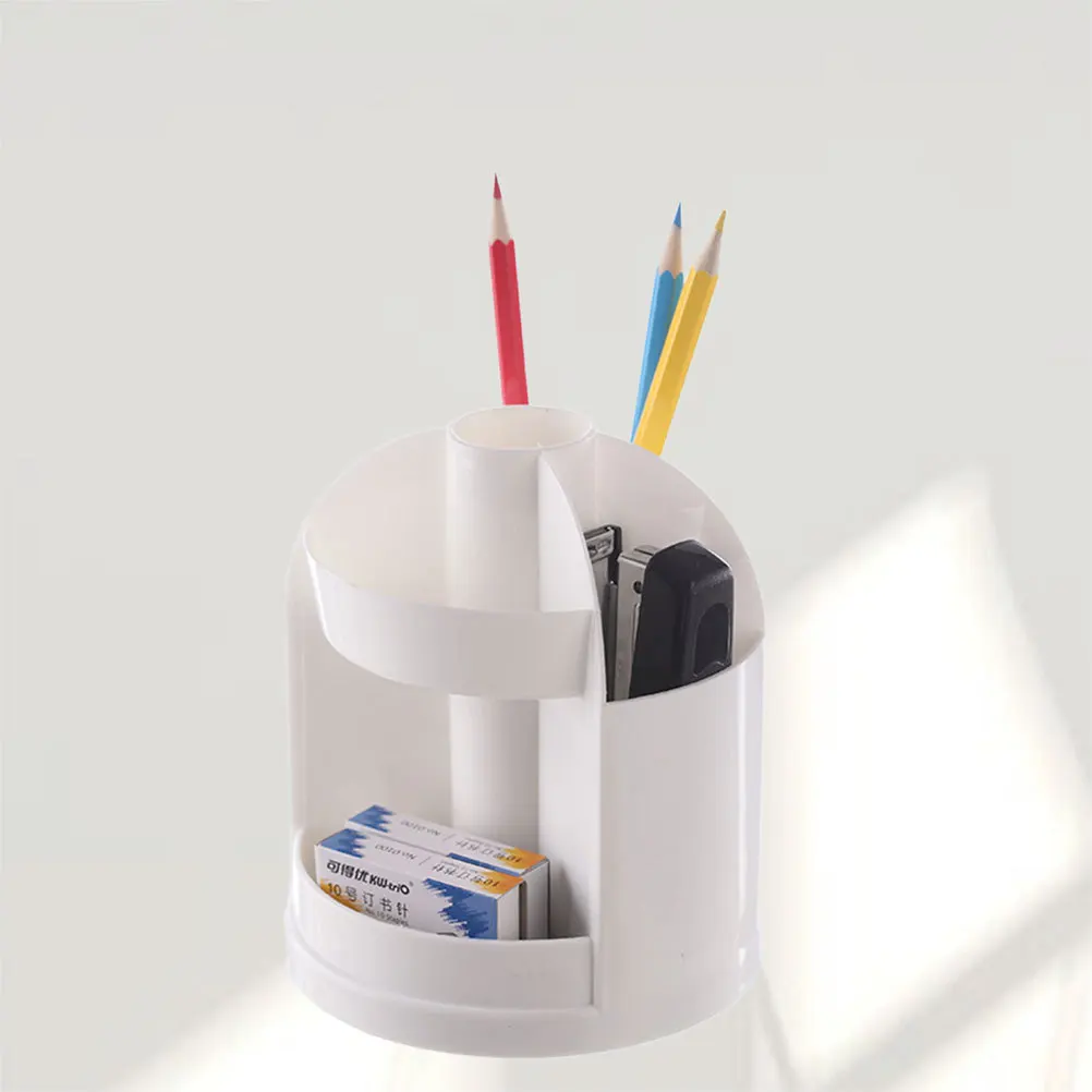 

Multi-Function Plastic Pen Holder Creative Desk Organizer Sturdy Lightweight Portable Storage Box Containers White