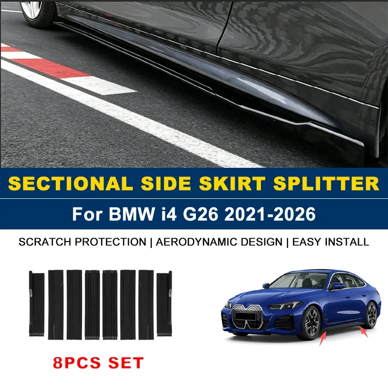 

2.2m Sectional Side Skirt Extension Lips Side Spoiler, Car Exterior Modified Upgrade Kit For BMW i4 G26 2021-2026 2022 2023 2024