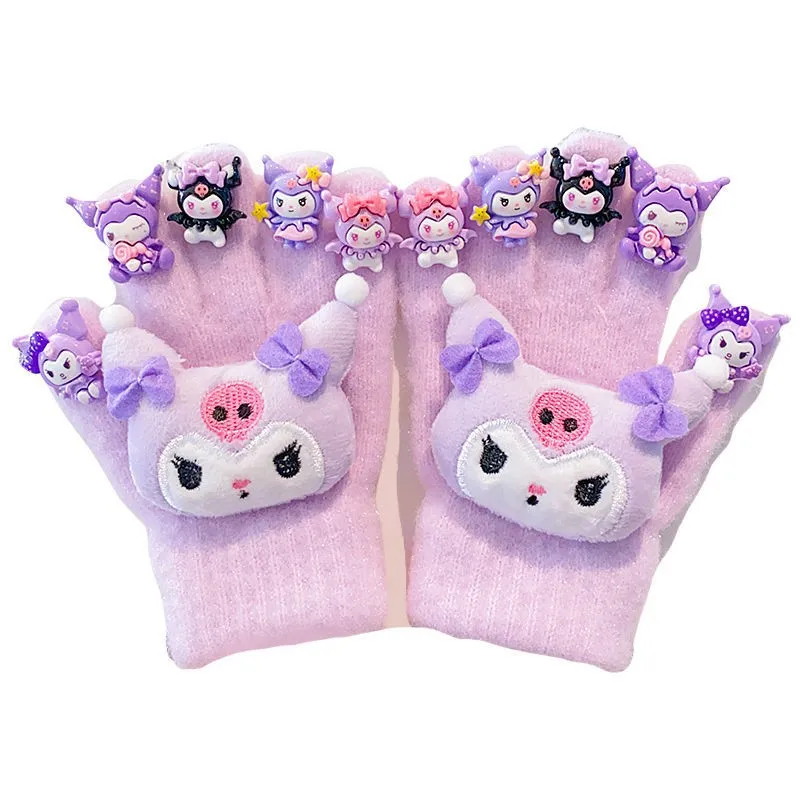 

For Kuromi Gloves Kawaii My Melody Kuromi Cold-Proof Winter Finger Gloves Warm Children Toddler Christmas Gifts