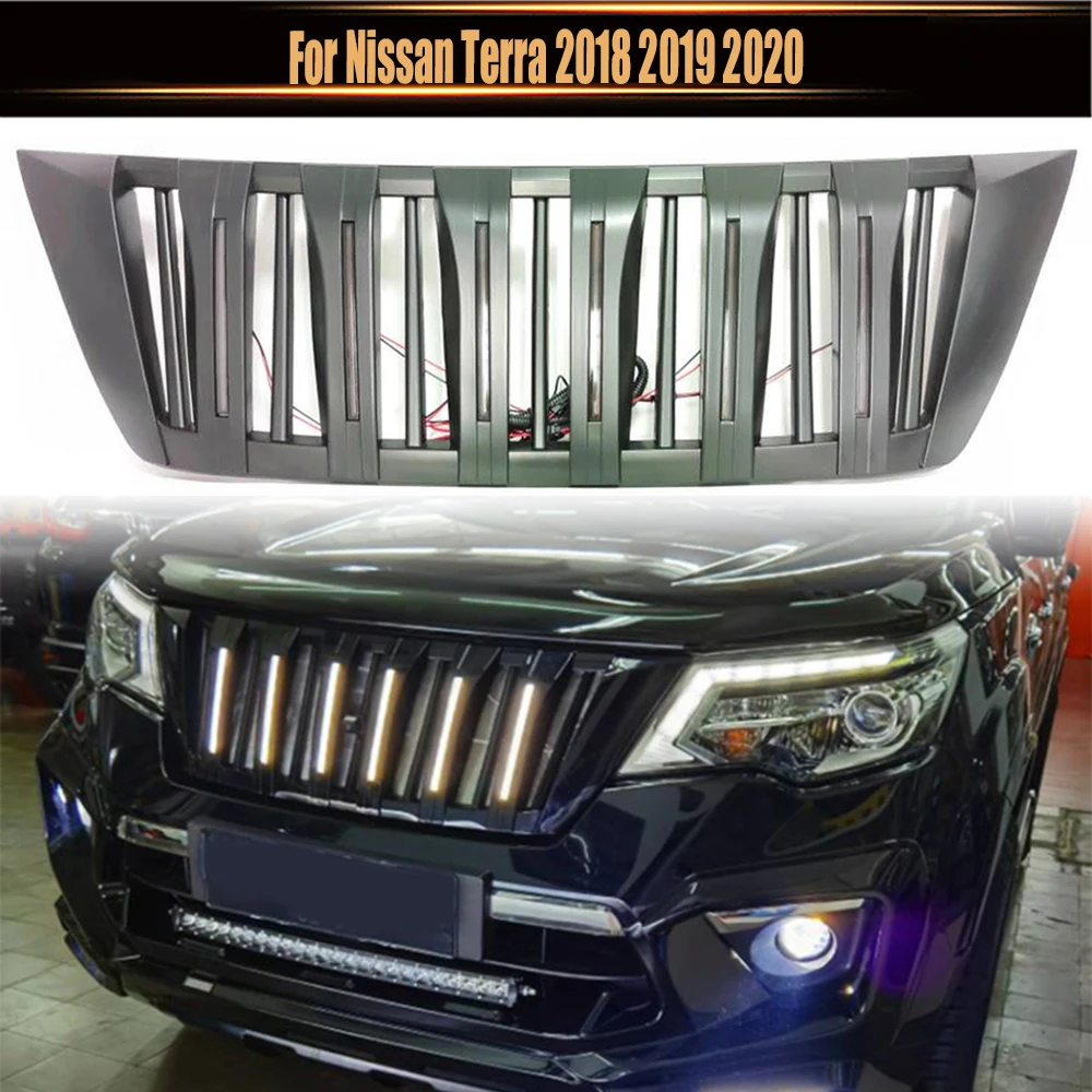 

For Nissan Terra 2018 2019 2020 Exterior Car Grills Accessories Front Racing Air Intake Grille With LED Light Grill Cover Fit