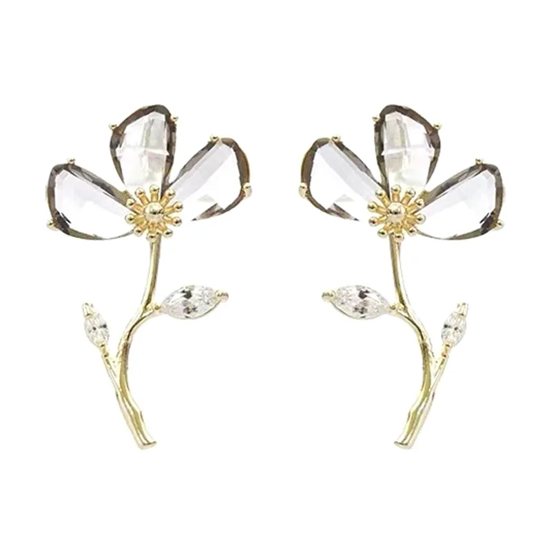 Pendientes de gota de flor dulce para mujer, aretes de circón de cristal transparente, joyería de temperamento de fiesta coreana, regalos de moda