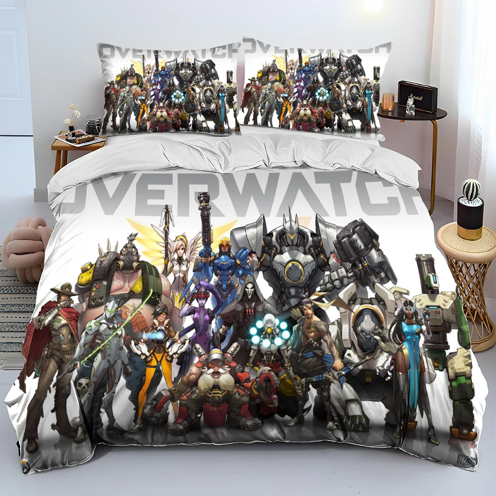 OW Overwatch Game Gamer DVA Comforter Bedding Set,Duvet Cover Bed Set Quilt Cover Pillowcase,King Queen Size Bedding Set Kids 3D