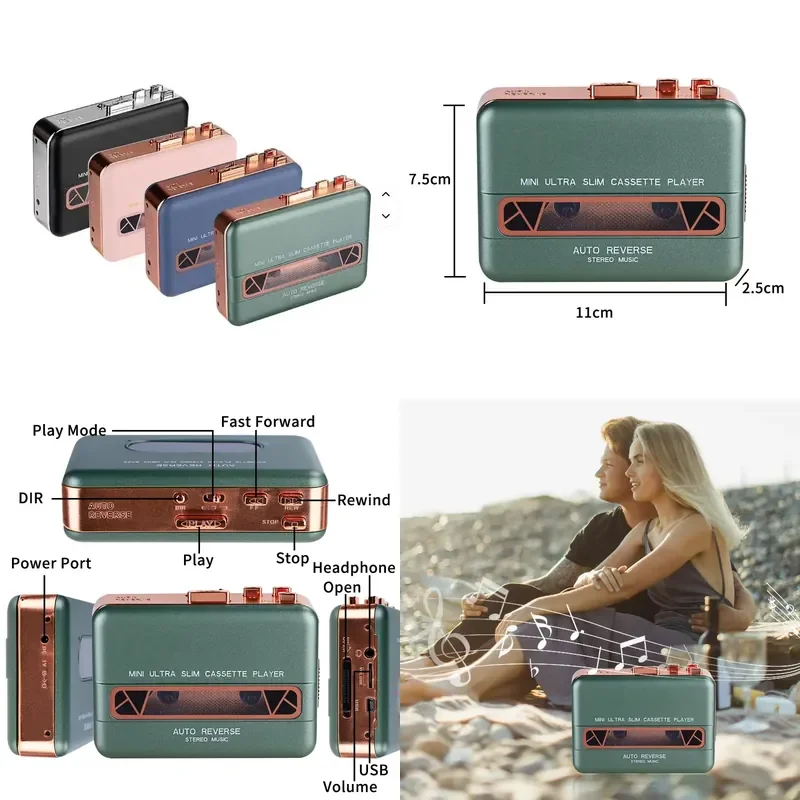 for Portable Vintage Cassette Player Tape Recorder with Magnetic to MP3 Conversion Function Personal Audio Device