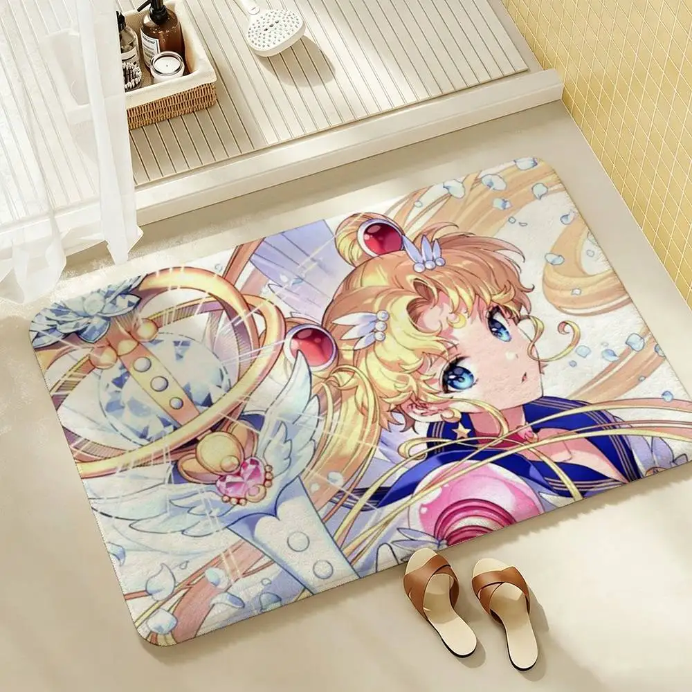 S-Sailor Moon  Shower Room Absorbent Small Floor Mat Soft Comfortable Decorative Foot Mat