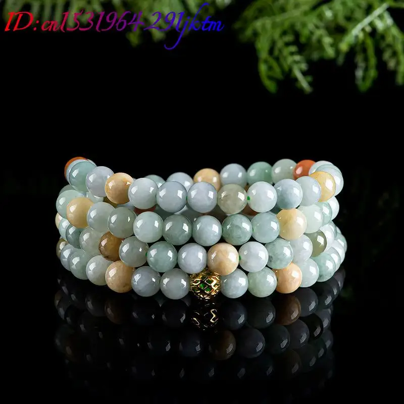 Burmese Jadeite Beads Bracelet Necklace Real Jewelry Charm Amulet Stone Vintage Natural Burmese Jade Carved Gemstone Bangle view 2