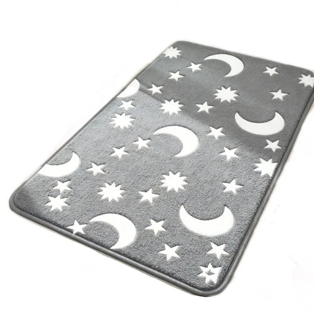 Glow in Dark Luminous Moon Star Pattern Toilet Mat Soft Absorbent Non Slip Bathroom Mat Toilet Floor Mat Shower Room