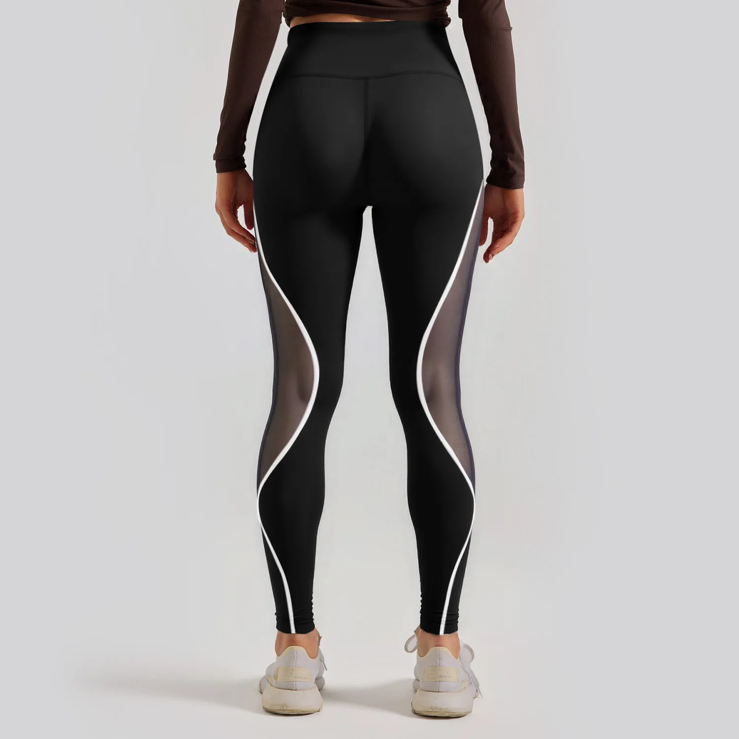 Women's Color Blocked Mesh Gym Yoga Hip Lifting Leggings High Waisted Sports Pants with Elastic Waistband Exercise Leggings