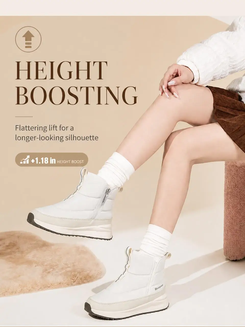 Baasploa Damen-Winter-Schneestiefel, warme Plüsch-Stiefeletten für Damen, bequeme, rutschfeste Baumwollschuhe mit Reißverschluss, wasserabweisende Freizeitschuhe – Detail 4