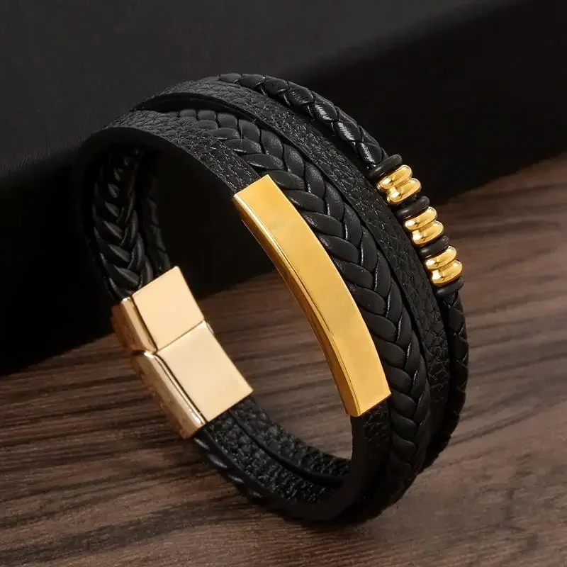 

Luxury multilayer leather bracelets for men 19/21/23cm braided punk rock bracelet & bangles charm jewelry gifts