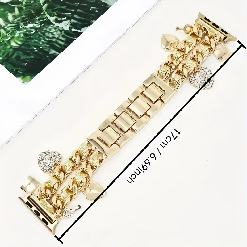 Women Stylish Charm Strap for Apple Watch Band 38mm 40 44 42 46 4145mm Heart Lock Key Chain Bracelet iWatch 10 9 8 7 6 5 4 SE view 5