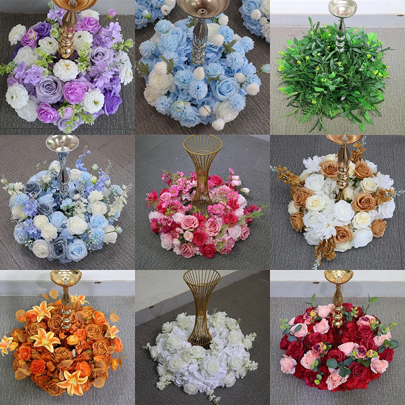 40 سنتيمتر 60 سنتيمتر زهرة إكليل الزفاف الجدول محور الشمعدان ديكو جارلاند تاج الأبيض الوردي الأخضر ورقة ترتيب الأزهار الدعائم #5