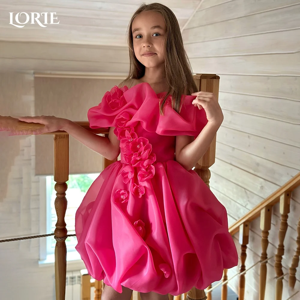 

LORIE Girl Peony 3D Flowers Lace Back A-Line Straight Tutu Puff 3D Tulle Party Flower Girl Dress Csustomized Flowers Girls Dress