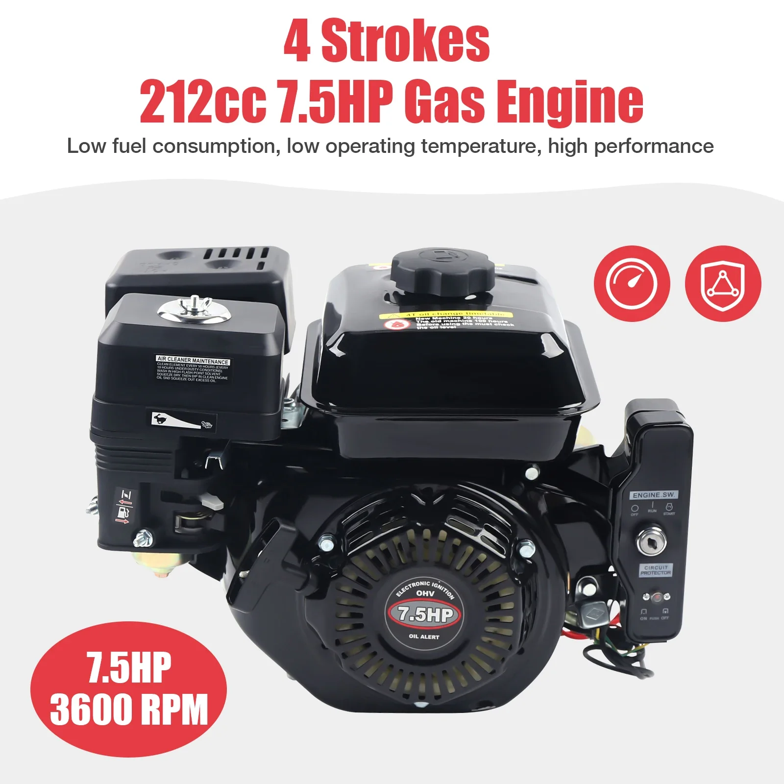 7.5 HP 212CC 4-Stroke Electric Start Horizontal Engine Go Kart Gas Engine Motor