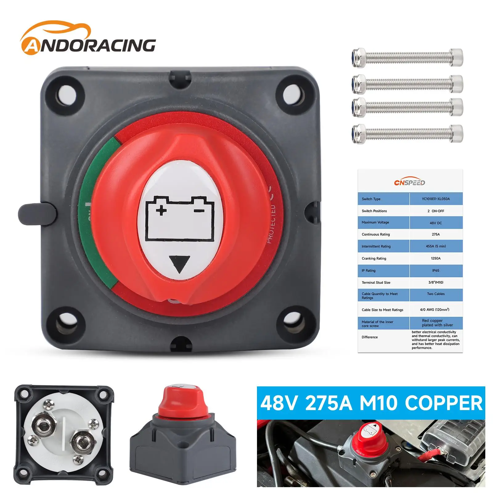 

12V-48V 300A 2 Position Power On Off Kill Rotary Switch Knob Battery Isolator Disconnect Switch For Vehicle RV Marine Boat Truck