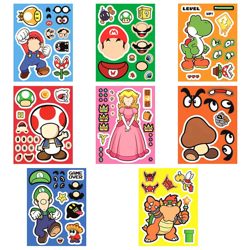 8 pezzi Super Mario Bros Puzzle adesivo Cartoon fai da te bambini decalcomanie assemblare puzzle adesivi educativi ragazzi ragazze giocattoli divertenti regali