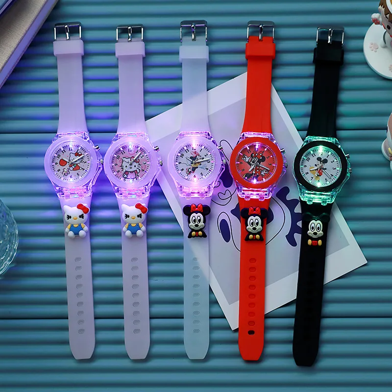 Disney Minnie Mickey Mouse Kids Cute Wristwatch Figurines Luminescent Boys Girls Wrist Watch Lovely Fashion Birthday Party Gifts