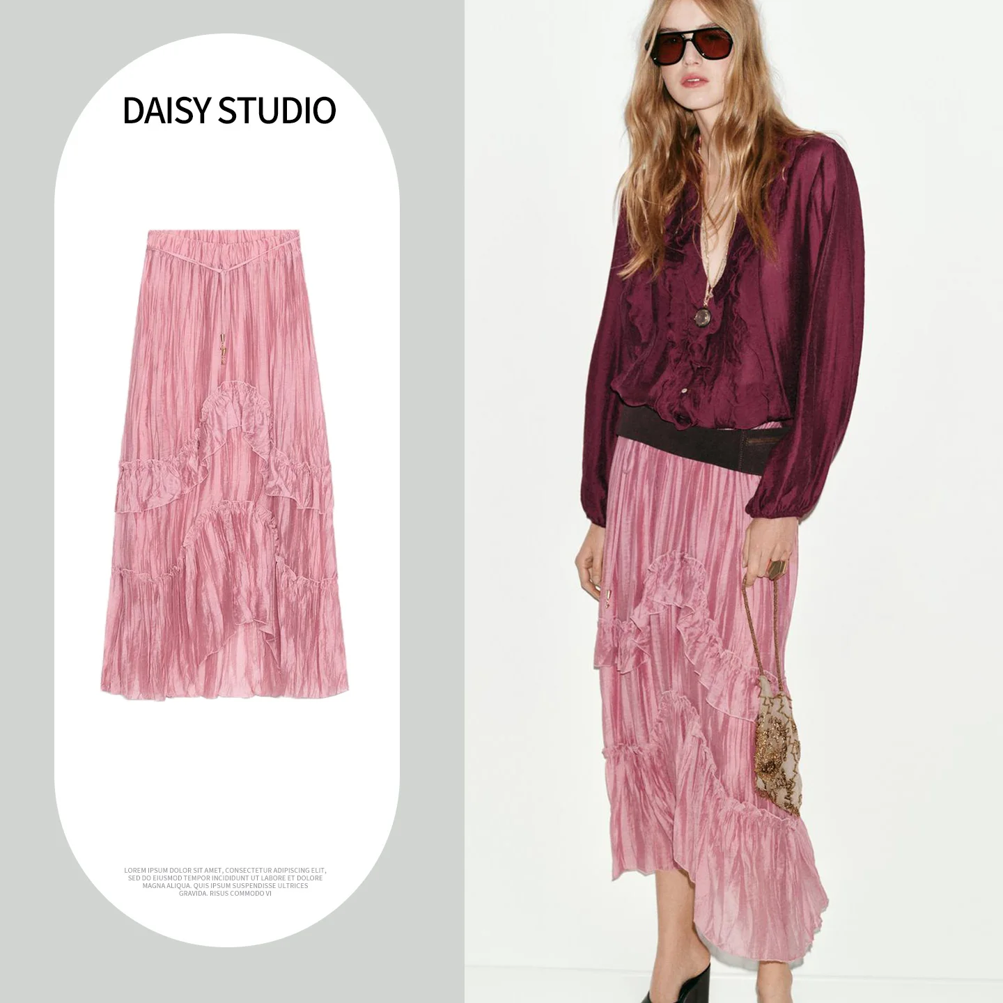 

Новая женская асимметричная юбка миди с декоративным эластичным поясом, многослойным дизайном и стандартной посадкой, из полиэфирного волокна.