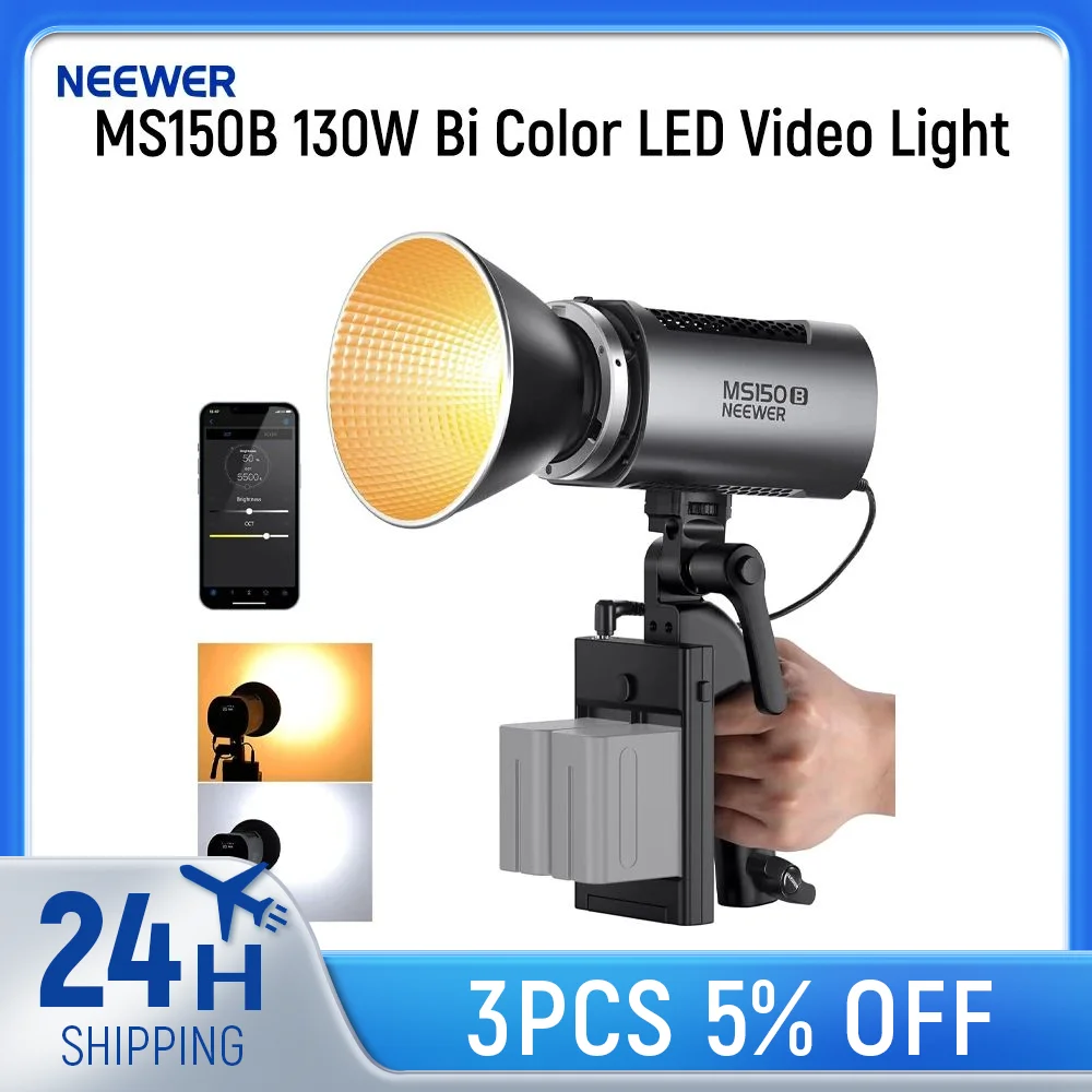 

NEEWER MS150B 130W Bi Color LED Video Light, Mini COB Portable Photography Lighting with App Control, 2700K-6500K