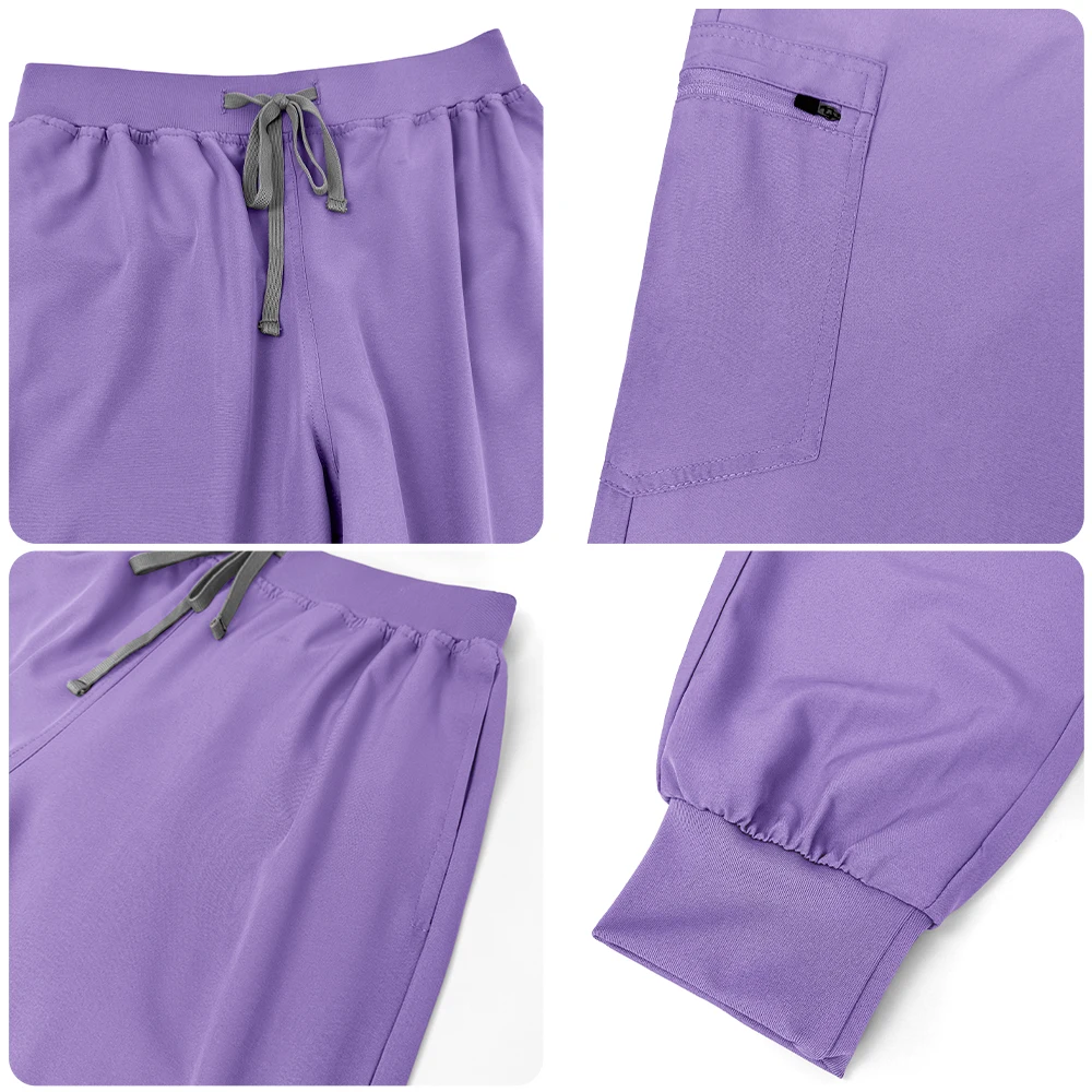 医療スクラブセット制服女性臨床作業服ナース手術室スクラブセットポケットトップ + パンツ看護スーツ美容服