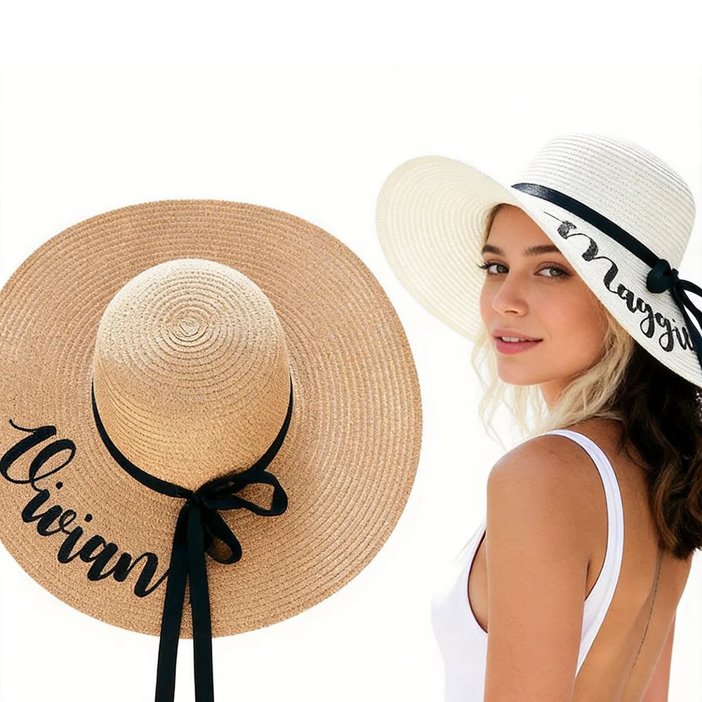 Personalisierter Floppy-Strandhut Braut Brautjungfern-Geschenk Junggesellinnenabschied Sonnenhut mit Breiter Krempe UV-Schutz Hochzeit Brautjungfern-Geschenk