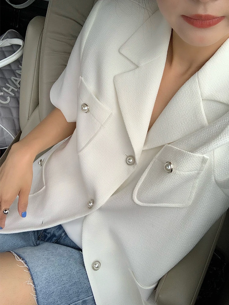 

Белый костюм ort Sve Jaet, женский модный универсальный костюм из смеси полиэстера для поездок на работу, с пуговицами, чистый цвет, весна 2025 г.