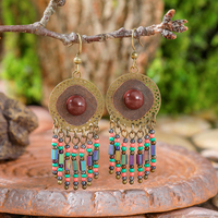 1 Pair Boho Vintage Style Earrings for Women Dangle Earrings Inlaid with Red Artificial Gemstones Statement Versatile Gifts