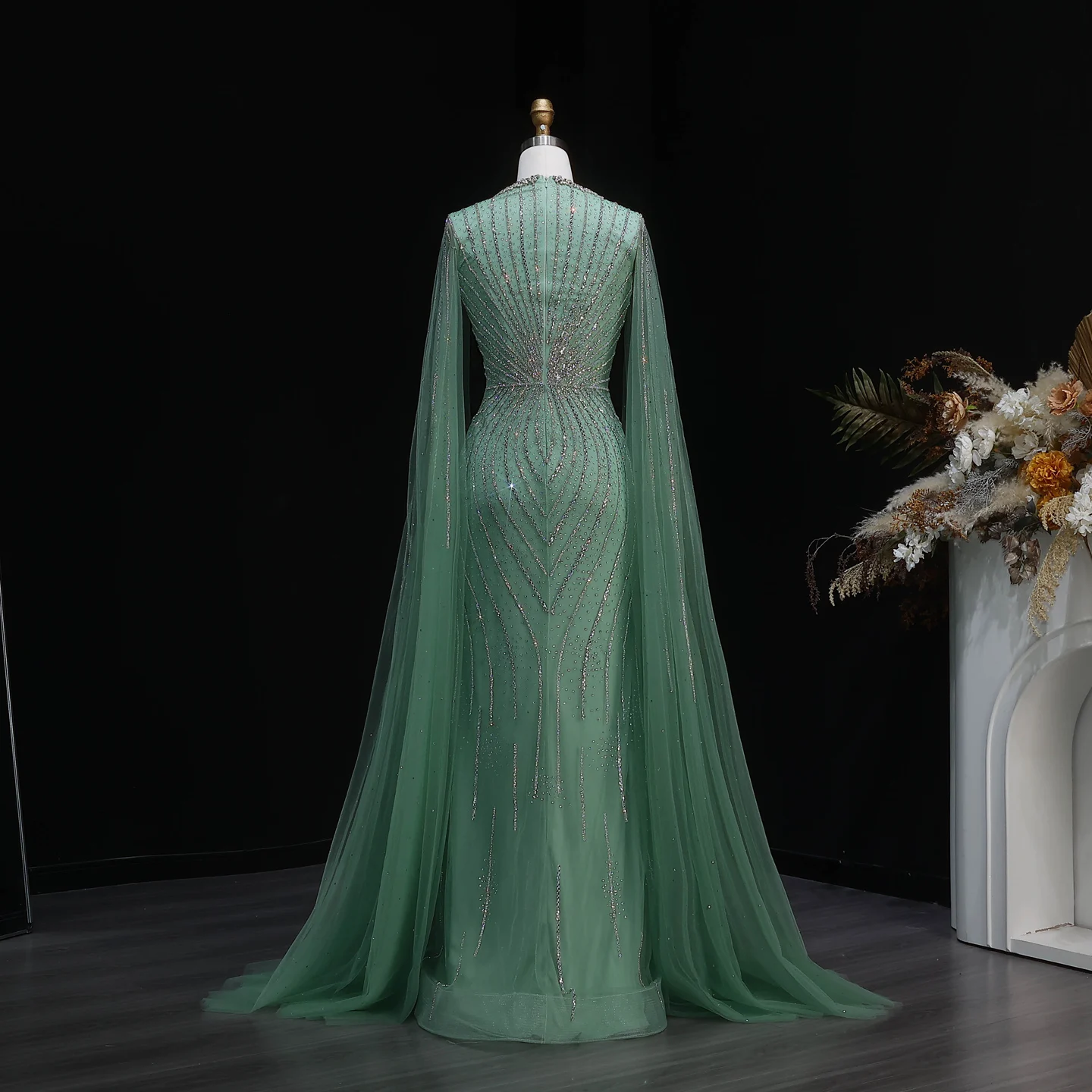 Sharon Said Elegante Abendkleider mit Cape-Ärmeln, Perlenbesetzte Meerjungfrauenkleider, Arabische Luxus-Formelle Ballkleider für Damen SS130 Maßanfertigung – Detail 15