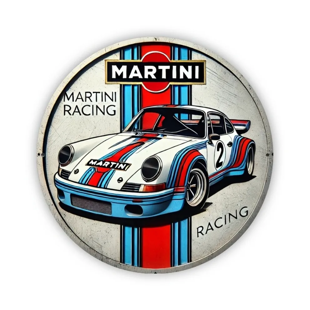 Retro Motorsport Metal Sign, Martini Racing Themed Foil Engraved Wall Art Plaque for Bedroom Racing‑Lover Household Decor Gift.