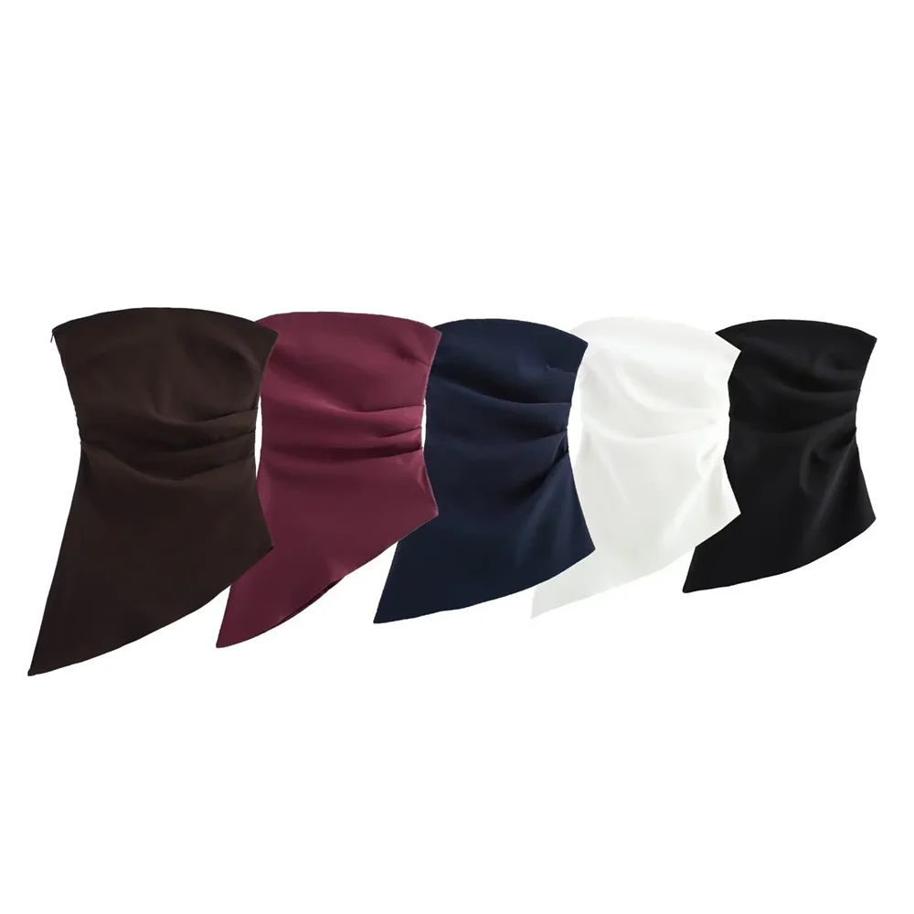 

Taop&Za 2024 pleated design off-shoulder tube top asymmetrical hem solid color casual all-match tops for women