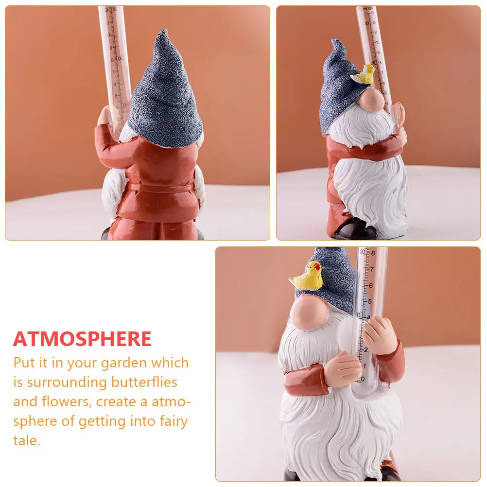 Resin Garden Gnome Statue Mini Decor Set Retro Creative Dwarf Rain Gauge for Micro Landscape Indoor Outdoor Fairy Garden Setup