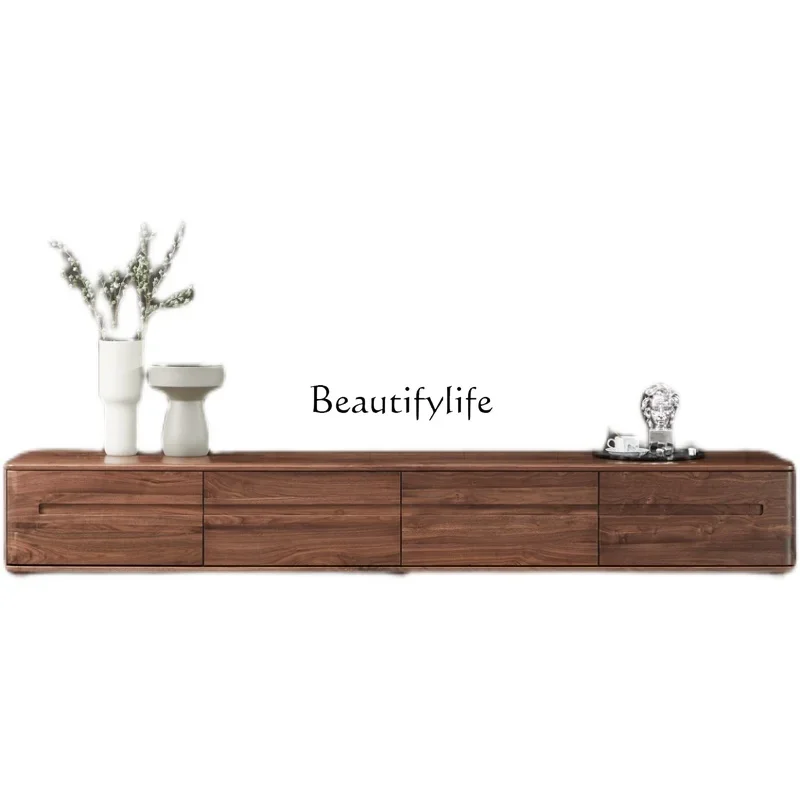 

FG44North America Black Walnut Wooden TV Cabinet Solid Wood Simplicity Modern Floor Living Room Storage Cabinet