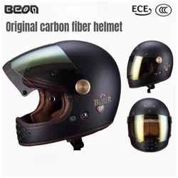 Hot BEON Full Face Motocross Carbon Fiber Helmet BR50 Glassfiber Vintage Motorcycle Professional Retro Helmets DOT ECE Approval