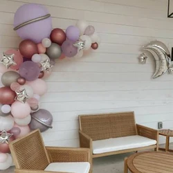 60pcs Purple Pink Outer Space Galaxy Balloons Arch Garland Kit Moon Star Baptism Baby Shower 2nd Birthday Party Decor Supplies