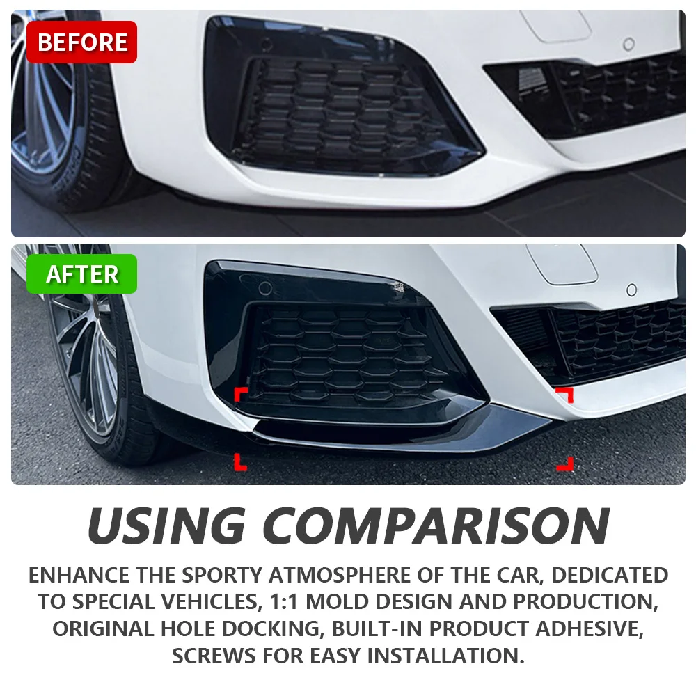 غطاء زاوية المصد الأمامي لسيارات BMW 5 Series G30 G31 LCI M Sport 2021 + ملحقات المصد الجانبي للمصد الرياضي باللون الأسود اللامع #4