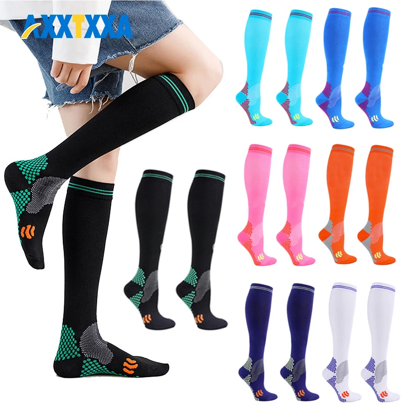 1Pair Compression Socks for Men Women 20-30mmhg Knee High Medical Support for Sports Nurses Circulation Flight Athletic