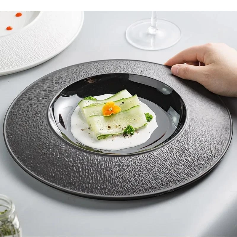 

Home Kitchen Decoration Straw Hat Plate Ceramic Steak Restaurant Exquisite Dishes Main Course Party Dessert Dish