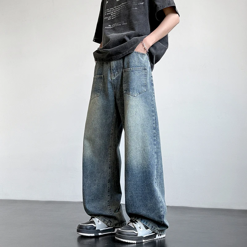 

8026 American jeans men's spring and summer new drape loose retro straight tide wide-leg pants