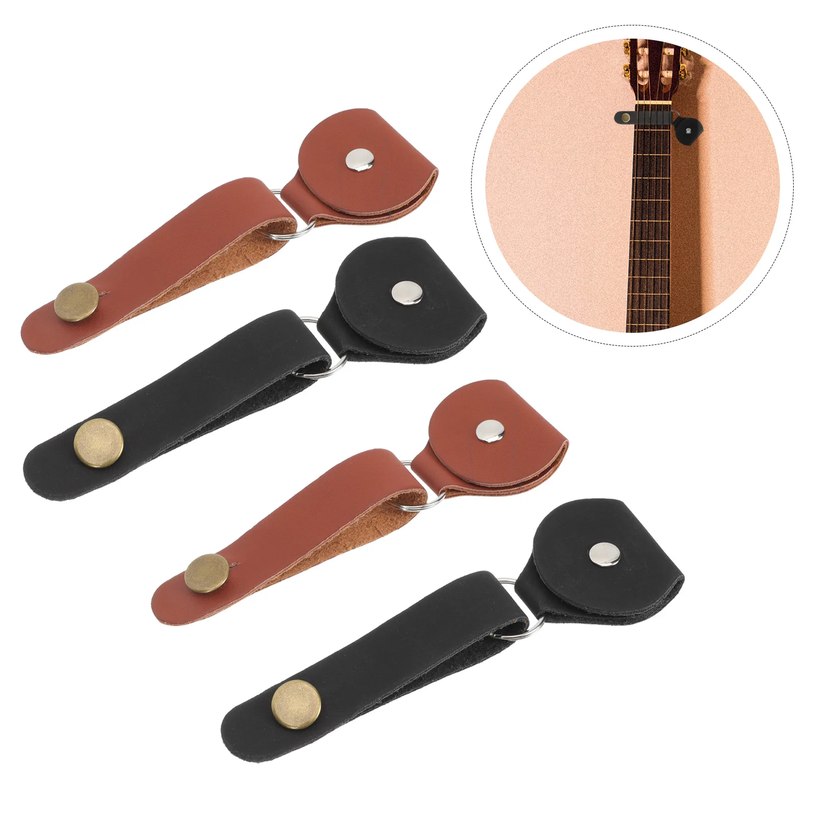 4 Pcs Pick Bag Acoustic Guitar Strap Button Lock Head Band Tie Neck with Container Practical Bass