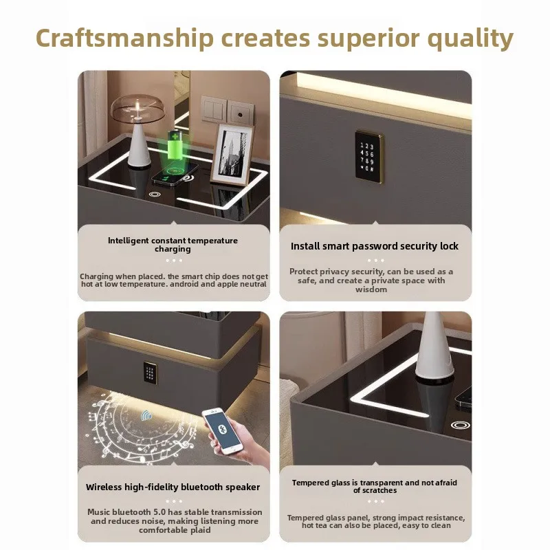 Internet celebrity suspension smart bedside table simple modern solid wood light luxury cream style advanced lock wirele