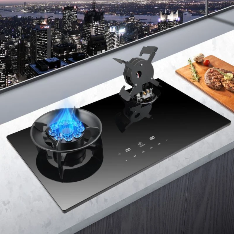 เตาแก๊สจับเวลาสามตาอัจฉริยะจับเวลาครัวผัดเตาไฟสูงแบบบูรณาการก๊าซธรรมชาติก๊าซเหลว