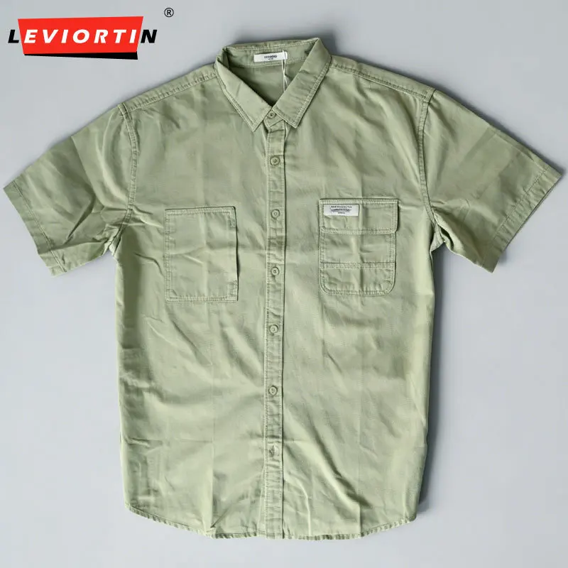 

Retro Men Cargo Shirt Cotton Uniform Light Casual Safari Style Short Sleeve Shirts Male Button Down Loose Workwear Shirts